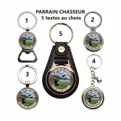 Porte clés, décapsuleur PARRAIN CHASSEUR, texte au choix