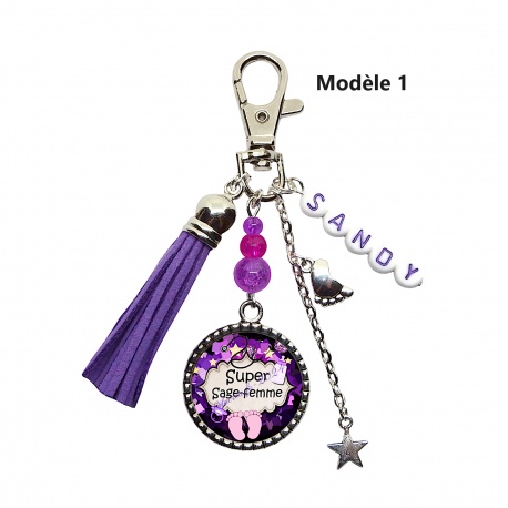 Porte-clés ou bijou de sac sage femme personnalisable