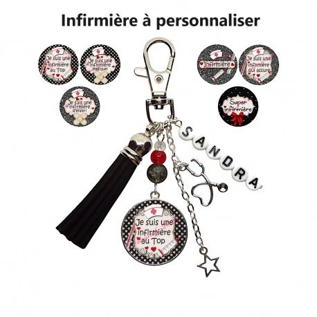 Porte-clés ou bijou de sac infirmière personnalisé