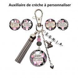 Porte clés ou bijou de sac Auxiliaire de crèche personnalisé