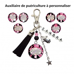 Porte clés ou bijou de sac Auxiliaire de puériculture personnalisé
