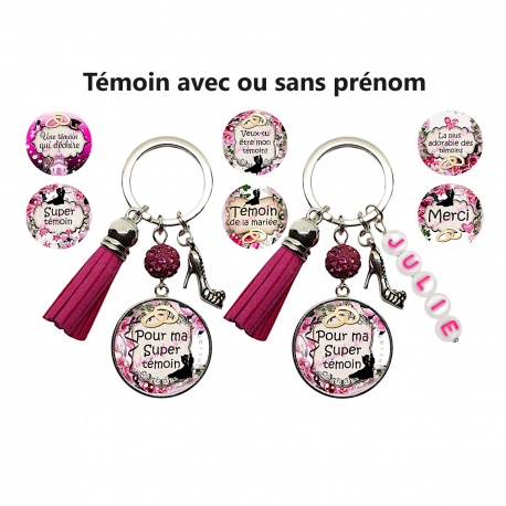 Porte clés témoin personnalisable ou non au prénom de votre choix