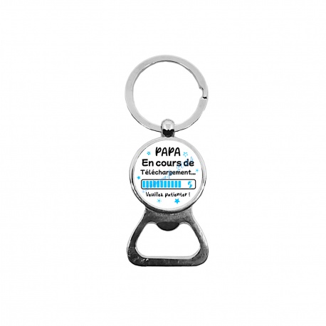 Porte clés décapsuleur futur papa, "Papa en cours de téléchargement veuillez patienter"