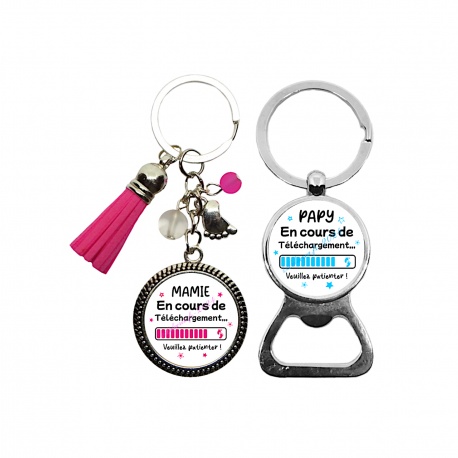 Porte clés et décapsuleur duo Future mamie et Futur papy