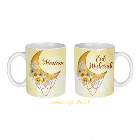 Mug en céramique Eid mubarak personnalisable au prénom de votre choix