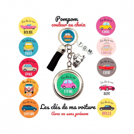 Porte clés "Les clés de ma voiture" 12 modèles au choix avec ou sans prénom