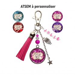 Porte clés ou bijou de sac "Pour une chouette ATSEM" personnalisable