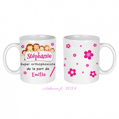 Mug orthophoniste personnalisable fond blanc ou fond rose