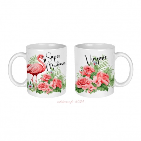 Mug  personnalisable Super maîtresse thème flamand rose