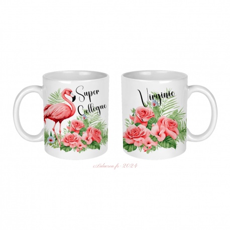 Mug  personnalisable Super collègue ou autre thème flamand rose