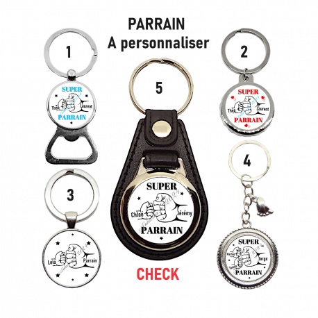 Porte clés, décapsuleur parrain "Poing contre poing" "Le check" personnalisable