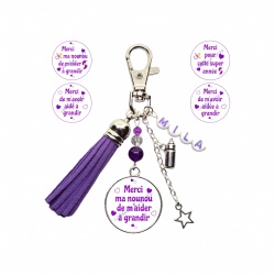 Porte clés nounou personnalisable, "Merci ma nounou de m'aider à grandir" modèle au choix