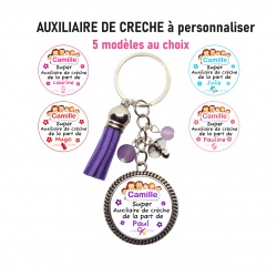 Porte clés auxiliaire de crèche personnalisé aux prénoms de votre choix