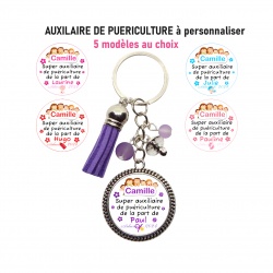 Porte clés auxiliaire de puériculture personnalisé aux prénoms de votre choix