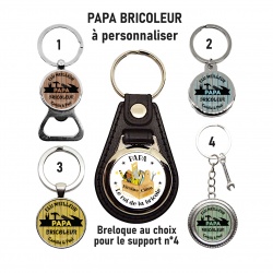 Porte clés, décapsuleur PAPA BRICOLEUR, texte au choix