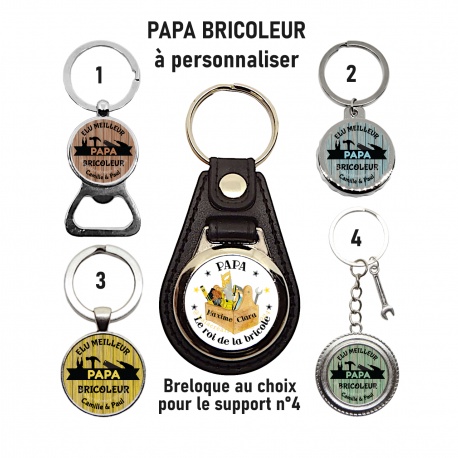 Porte clés, décapsuleur PAPA BRICOLEUR, texte au choix