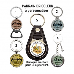 Porte clés, décapsuleur PARRAIN BRICOLEUR, texte au choix