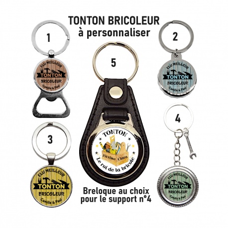 Porte clés, décapsuleur TONTON BRICOLEUR, texte au choix