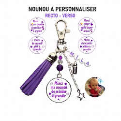 Porte clés nounou personnalisable, "Merci ma nounou de m'aider à grandir" modèle au choix