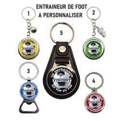 Porte clés, Décapsuleur entraineur de Foot personnalisable, texte au choix