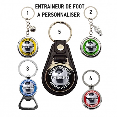 Porte clés, Décapsuleur entraineur de Foot personnalisable, texte au choix