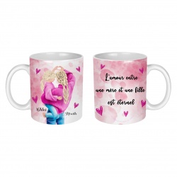 Mug maman et sa fille à personnaliser, ou marraine et sa filleule, mamie et sa petite fille