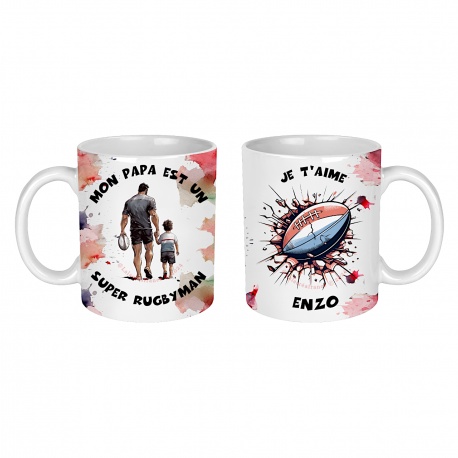 Mug personnalisé Mon papa est un super rugbyman, je t'aime