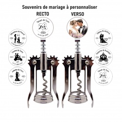 Tire-bouchon, ouvre bouteille souvenirs de mariage à personnaliser recto verso