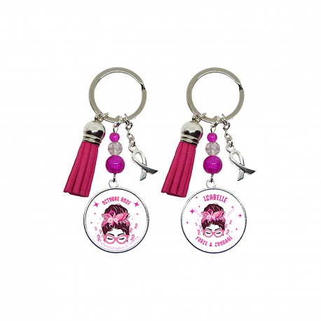 Porte clés octobre rose recto verso à personnaliser