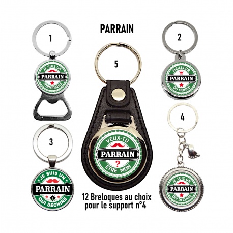 Porte clés, décapsuleur parrain, futur parrain, texte au choix
