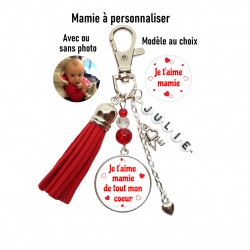Porte clés recto-verso Je t'aime mamie ou Je t'aime mamie de tout mon coeur