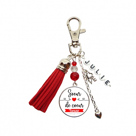 Porte clés ou bijou de sac "Soeur de coeur forever" personnalisable