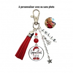 Porte clés ou bijou de sac Joyeux noël tatie personnalisable recto-verso