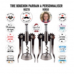 Tire-bouchon parrain personnalisable recto verso