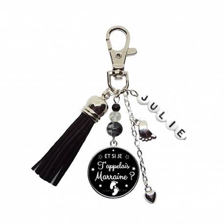Porte clés ou bijou de sac "Et si je t'appelais marraine" personnalisable