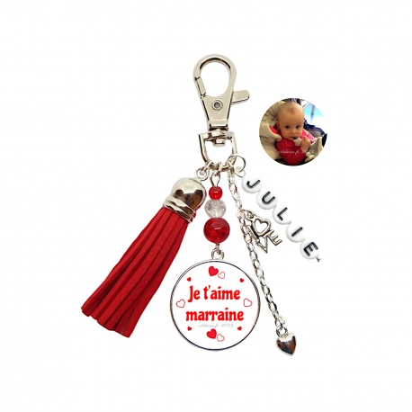 Porte clés recto-verso Je t'aime marraine ou Je t'aime marraine de tout mon coeur