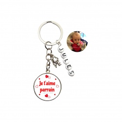 Porte clés recto-verso "Je t'aime parrain" à personnaliser