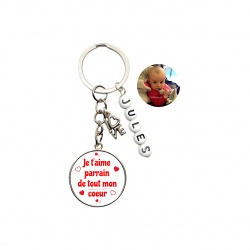 Porte clés Je t'aime parrain de tout mon coeur recto-verso à personnaliser
