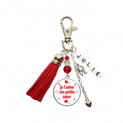 Porte clés ou bijou de sac Je t'aime ma petite soeur personnalisable