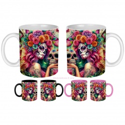 Mug femme gothique, tête de mort fleurie, Dia De Los Muertos