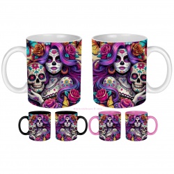 Mug femme gothique, tête de mort fleurie, Dia De Los Muertos