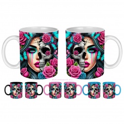 Mug femme gothique, tête de mort fleurie, Dia De Los Muertos