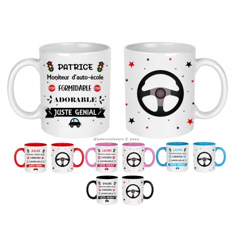 Mug moniteur/monitrice auto-école personnalisé au prénom de votre choix