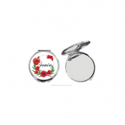Miroir de poche en métal coquelicot à personnaliser au prénom ou texte de votre choix