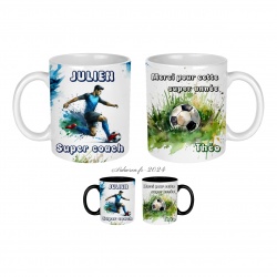 Mug Super coach personnalisable, Merci pour cette  super année intérieur et anse couleur blanc ou noir