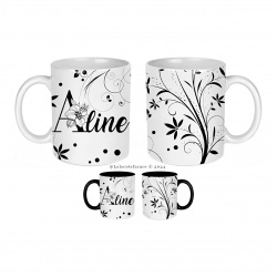 Mug Alphabet en céramique personnalisable, intérieur et anse couleur blanc ou noir