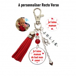 Porte clés recto verso "Je t'aime maman" ou "Je t'aime maman de tout mon coeur"