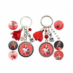 Porte clés ou Bijou de sac pin-up rouge à personnalisé