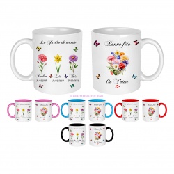 Mug mamie personnalisé avec fleur de naissance des petits enfants