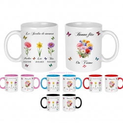 Mug "Les jardins de maman" personnalisé avec fleur de naissance des enfants